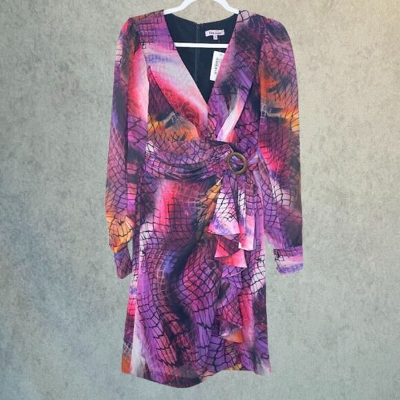 Flor et.al Lauper Snake Print Dress Purple Ombre Knee Length Womens Size 4 $495 - Picture 1 of 16